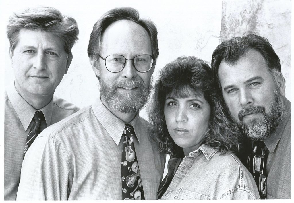 The shot without instruments was the back cover photo on our self published album in 1997..."Playing Favorites." Jim Stevens and Friends about 1980. (L-R) Lee Kopp, Jim Stevens, Debra Harville, Mark Harville.