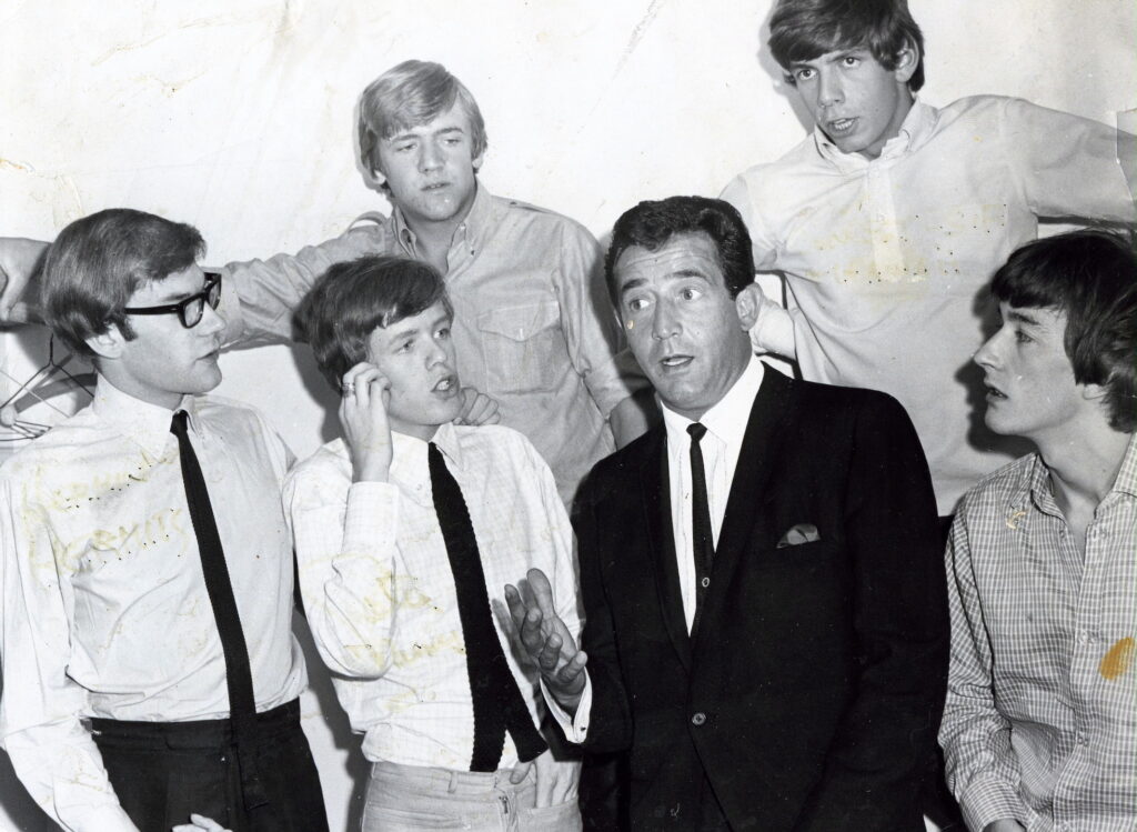 Paul R. Catalana with the Herman’s Hermits after their performance at San Jose Civic Auditorium, July 1966. Photograph provided courtesy of Lynn Catalana